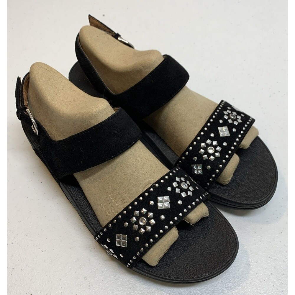 FitFlop "Lulu" Sandals Studded Toe Strap Adjustable Ankle Strap Wedge Heel 9